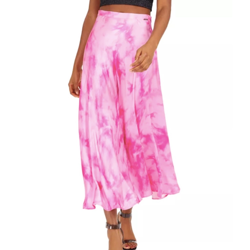 Guess Silky Pink Tie Dye Midi Skirt